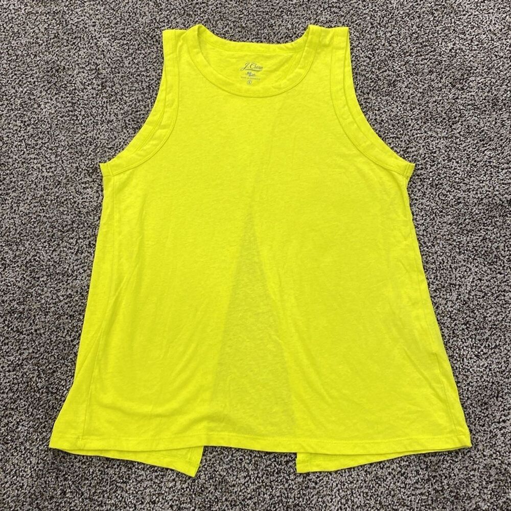 J. CREW S Knit Goods Chartreuse Yellow Open Tie Back Jersey Tank Top Summer Chic